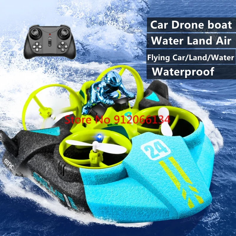 3 In 1 RC Drone Hovercraft Air Flight/Land/Water Driving Quadcopter Aircraft C - £46.99 GBP+