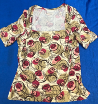 Liz Claiborne Square Neck Blouse Floral Swirl Print Short Sleeve - Fairl... - $4.94