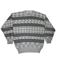 90s Y2K Mondo Italian Mens Sweater Silver/Black Diamond Stripe Zigzag Sz M - $39.60