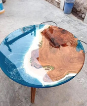 Ocean Epoxy Round Coffee Table Top, Kitchen Side Epoxy Table Top, Wooden... - $1,630.00
