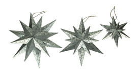 Rustic Galvanized Metal 12 Pointed Star Wall Sculptures Set of 3 - £38.55 GBP