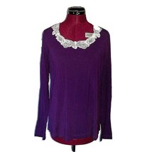 Soma Top Purple White Women Lace Trim Neckline Size Medium Knit  Long Sl... - $18.82