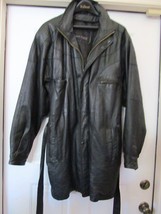 SERGE PLATINI MILAN ITALY Leather Coat Jacket Belt Black Men&#39;s M - £70.88 GBP