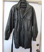SERGE PLATINI MILAN ITALY Leather Coat Jacket Belt Black Men&#39;s M - £69.99 GBP