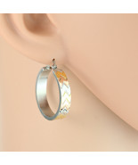 Tricolor Silver, Gold &amp; Rose Tone Hoop Earrings- United Elegance - $23.99