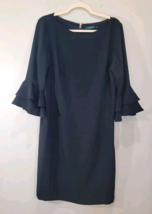 NEW Lauren Ralph Lauren Womens Shift Dress Plus Sz 12 Black Ruffle sleeve - £23.52 GBP