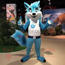 Sky Blue Skunk mascot costume character dressed with a Bikini and Lapel pins - $1,279.00