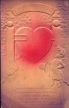 Vintage AIR-BRUSHED Embossed VALENTINE- Cupid At Love Garden&#39;s Heart Gate BK40 - £3.09 GBP