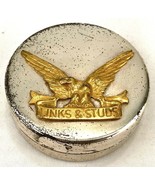 Vtg Links &amp; Studs Box-Blue Velvet Interior-Round-Metal-Golden Eagle-NAPIER - $57.70 CAD