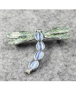 VTG Dragonfly Brooch Pin AB &amp; Blue Rhinestone Green Gritter Enamel Wings - $12.99