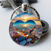 Beach Heart Keychain /Bookbag Charm Jewelry Gift - $6.00