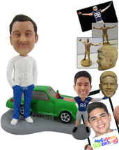 Personalized Bobblehead Cool Dude In Casual Attire With A Car - Motor Ve... - $174.00