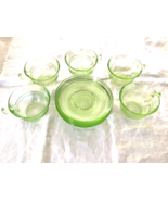 VASELINE Green Roulette Pattern Cups Saucers Hocking Glass 1935-38 URANIUM GLASS - $70.13