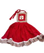 Vintage Handmade Kids Red Christmas Apron With Santa Cross-Stitch Design... - $24.00