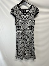 Elle A Line Sweater Dress Black &amp; Ivory Cotton Short Sleeve Bring UR BOOTS! M - £23.63 GBP