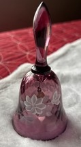 Fenton Purple Amethyst Glass White Flowers Hand Painted Bell signed L. Watson - £17.13 GBP