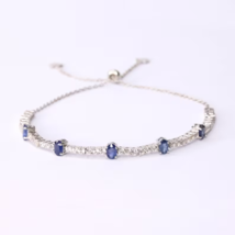 4.00Ct Oval Cut Simulated Blue Sapphire Bolo  Bracelet 14k White Gold Over Women - £130.88 GBP