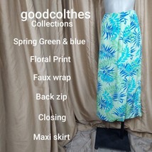 goodclothes Collections Spring Green Floral Print Faux Wrap Maxi Skirt s... - $28.00