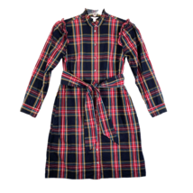 J Crew Shirt Dress Womens 4 Small Ruffle Neck Victorian Plaid Button Front Retro - $43.98