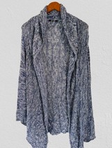 NIC+ZOE Waterfall Cardigan Knitted Linen Heather Blue High Low Open Fron... - $24.74