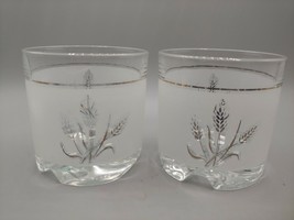 Pair Vtg DeValBor Italian Frosted Gold Leaf Wheat Pattern Cocktail Glasses 3.25&quot; - £13.41 GBP