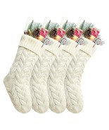 Pack 4,18&quot; Unique Ivory White Knit Christmas Stockings Style3 - £31.45 GBP