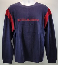 Vintage Men&#39;s Nautica Jeans Company Long Sleeve Shirt Cotton Navy Blue Red XL - £15.76 GBP