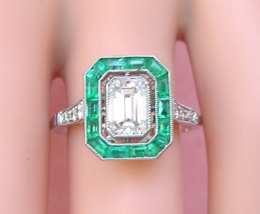 Art Deco 1.03ct Emerald Cut Diamond E Color Emerald Halo Engagement Ring Gia - £13,390.90 GBP
