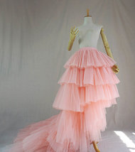 Wedding High Low Tiered Tulle Skirt Custom Plus Size Blush Bridal Gowns image 5