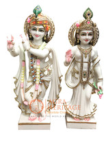 36" White Marble Radha Krishna Statue Hand Painted Divine Love Gifts Decor E1447 - $10,187.81