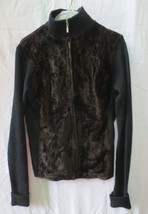 Karen Kane Black Long Sleeve, Merino Wool fur knit, Zip Cardigan Sweater Size L - £23.92 GBP