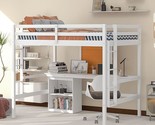 Loft Bed with Desk and Writing Board, Full Size Wooden Loft Bed Frame wi... - $703.99