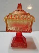 Vintage Amberina Glass Pedestal Candy Dish Covered Bowl 6.5”x4” Jewelry Holder - £21.79 GBP