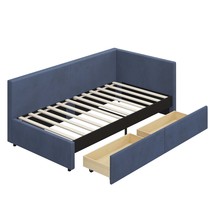 Modern L-Shape Twin Daybed: Blue Corduroy, Storage Drawers - $6,803.40 MXN