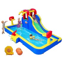 Inflatable Water Park With Blower, Slide With Water Cannon And Double Basketball - £273.89 GBP