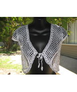 HANDCROCHETED FLOWER BEADED SHRUG TOP WHITE,BEIGE,BLUE - $12.52 CAD