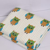 Owl Printed Quilt Cotton Kantha Quilts Blanket Bohemian Bedding Bedspread Size 9 - £63.92 GBP