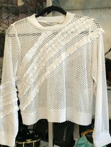 GOEN.J  Ivory 100% Cotton Crochet Sheer Sweater Top w/ Fringe Accent Sz ... - £120.23 GBP