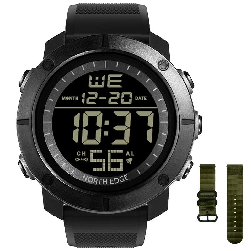 NORTH EE Mens Digital  Army  World Time Alarm  Stopwatch For Male Waterproof 50M - £104.74 GBP