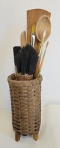 Vintage Wicker Utensil Brush Stand Holder Footed Small 7.75 In Tall Marked Dona - £20.11 GBP