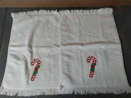 Christmas Hand Dish Towel Embroidered Candy Cane Cotton 2pc 11x16 Martex - $14.00