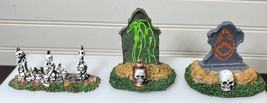 3 Lemax Spooky Town skeleton fence skull Grave tomb stone accessory pieces - $19.95