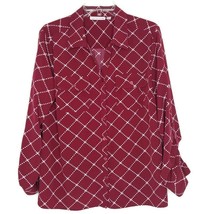 Notations Womens Size Large Blouse Long Sleeve Button Front V-Neck Maroon - $13.97