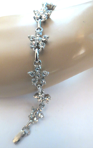 Vtg Rhinestone Link Flower Bracelet Pave Set Sparkly Stones 7&quot; Long Silver Tone - £7.98 GBP