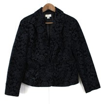 Ann Taylor Loft Petites 10P Velvet Blazer Jacket Black Filigree Classic Mob Wife - £26.94 GBP