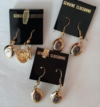 Vintage 1980&#39;s Cloisonne Enamel Oval Floral Locket Goldtone Earrings (1 pair) - £4.67 GBP