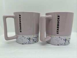 Set 2 -2017 Starbucks Mugs Cup Pink &amp; White Confetti Speckled Square Han... - £22.00 GBP
