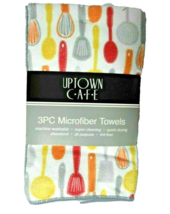 Uptown Cafe Cooking Utensils Kitchen Towels Microfiber Yellow Orange White 3-Pc - £11.78 GBP