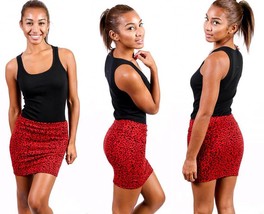 NEW Coutori Red Leopard Stretchy Fitted Mini Pencil Skirt Size S M L - £15.98 GBP