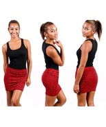 NEW Coutori Red Leopard Stretchy Fitted Mini Pencil Skirt Size S M L - £14.94 GBP